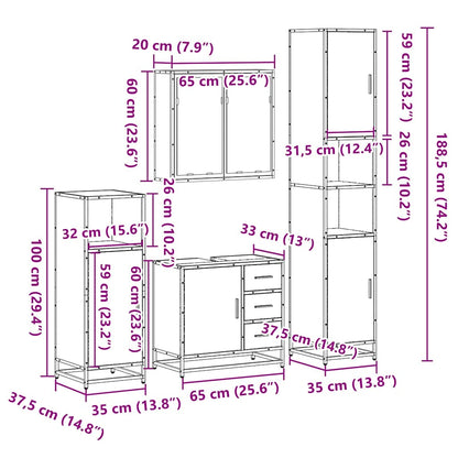 4 Piece Bathroom Furniture Set Brown Oak Engineered Wood