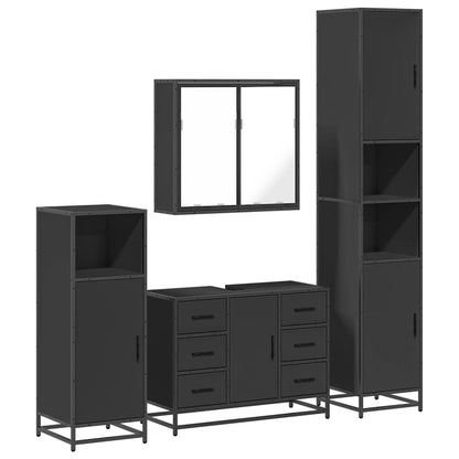 4 Piece Bathroom Furniture Set Black Engineered Wood