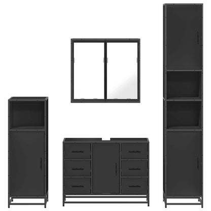 4 Piece Bathroom Furniture Set Black Engineered Wood