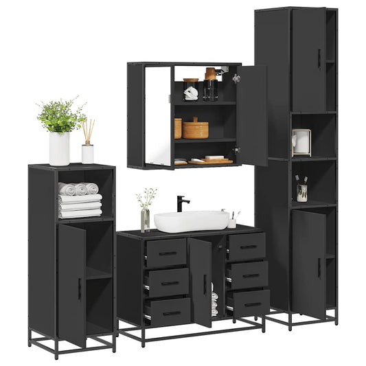 4 Piece Bathroom Furniture Set Black Engineered Wood