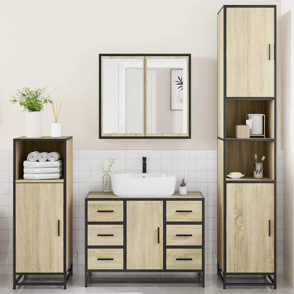 4 Piece Bathroom Furniture Set Sonoma Oak Engineered Wood