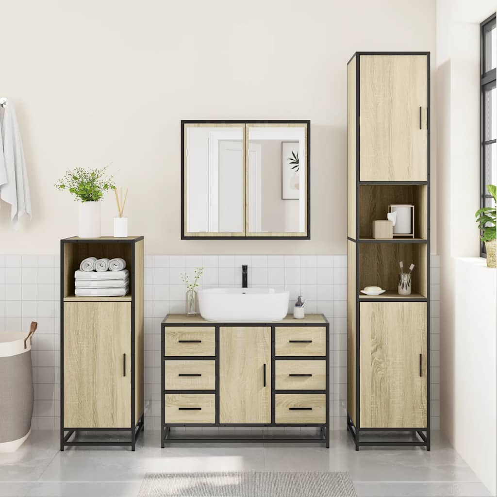 4 Piece Bathroom Furniture Set Sonoma Oak Engineered Wood