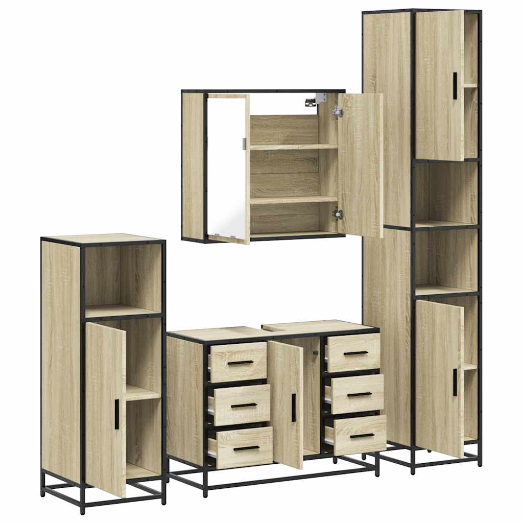 4 Piece Bathroom Furniture Set Sonoma Oak Engineered Wood