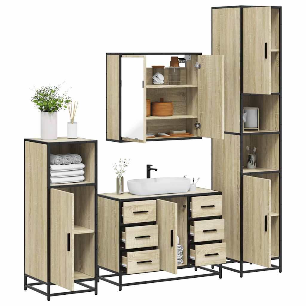 4 Piece Bathroom Furniture Set Sonoma Oak Engineered Wood