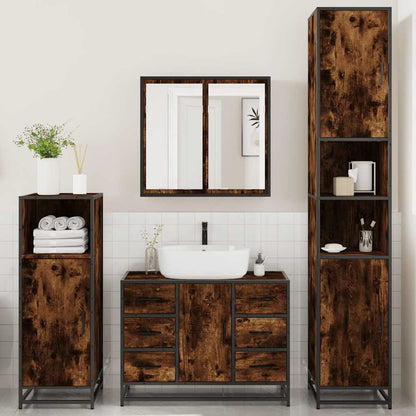 4 Piece Bathroom Furniture Set Smoked Oak Engineered Wood