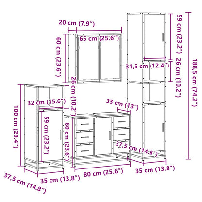 4 Piece Bathroom Furniture Set Smoked Oak Engineered Wood