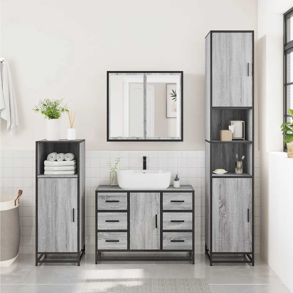 4 Piece Bathroom Furniture Set Grey Sonoma Engineered Wood