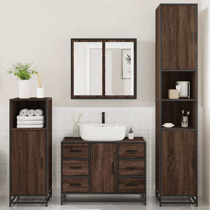 4 Piece Bathroom Furniture Set Brown Oak Engineered Wood