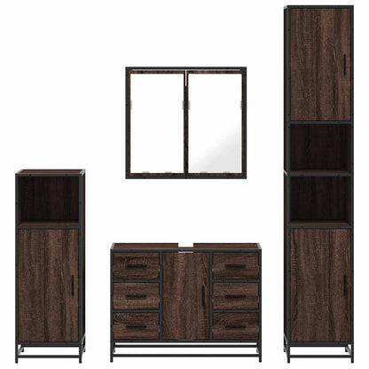 4 Piece Bathroom Furniture Set Brown Oak Engineered Wood