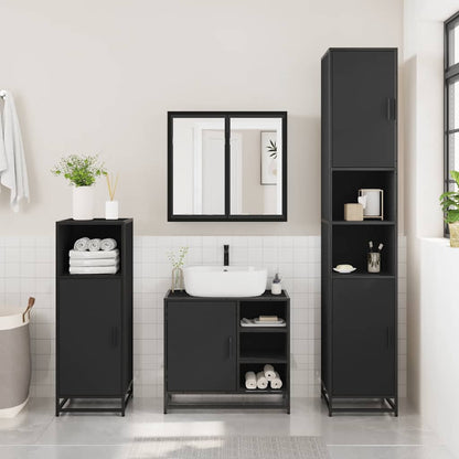 4 Piece Bathroom Furniture Set Black Engineered Wood