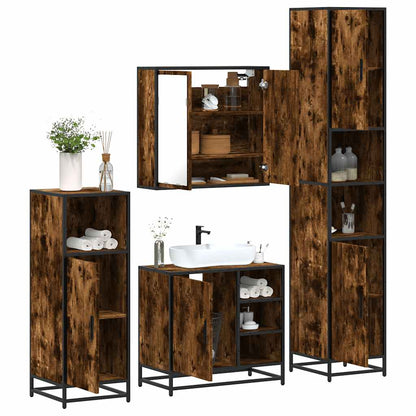 4 Piece Bathroom Furniture Set Smoked Oak Engineered Wood