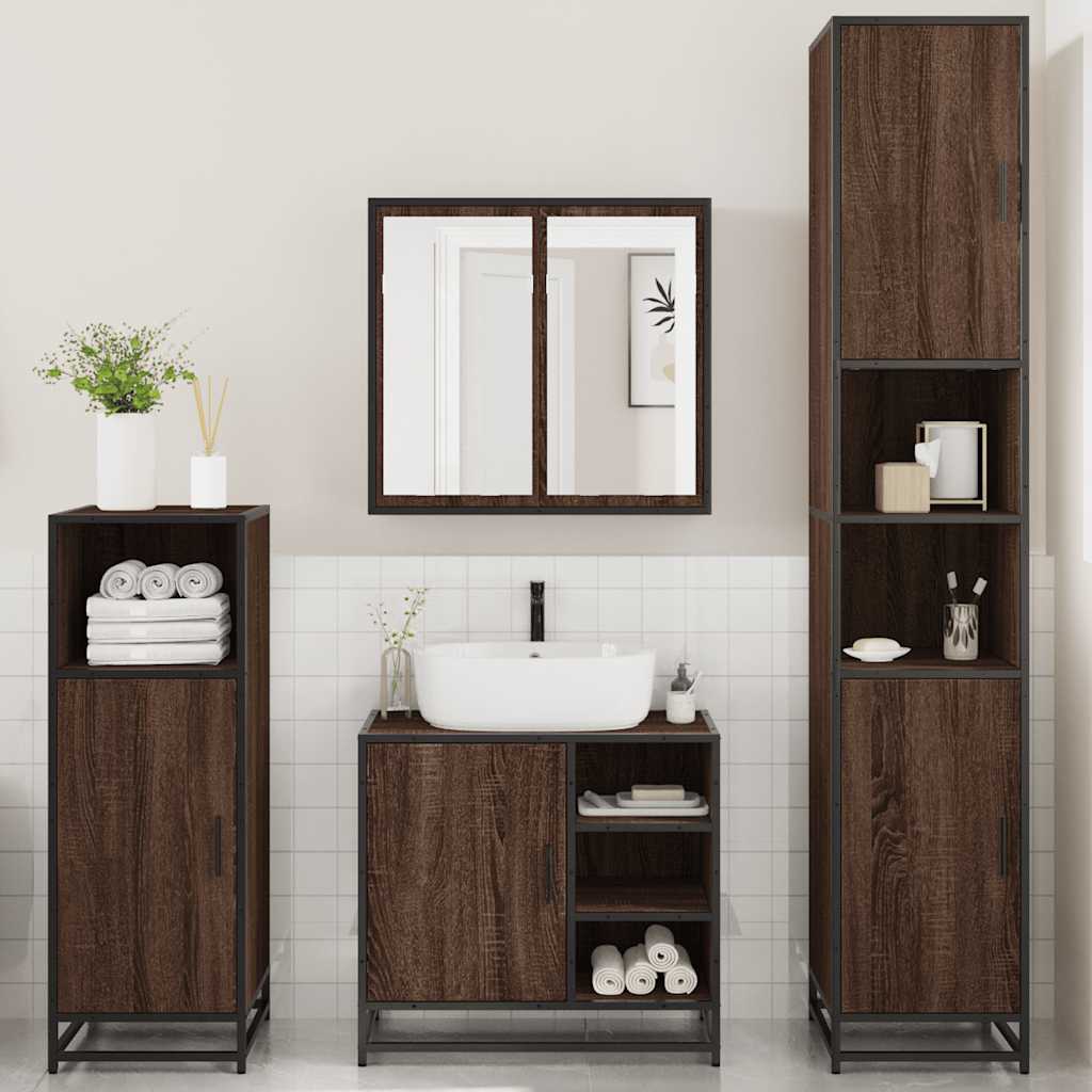 4 Piece Bathroom Furniture Set Brown Oak Engineered Wood