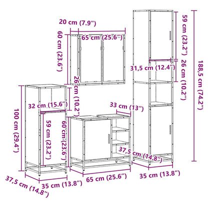 4 Piece Bathroom Furniture Set Brown Oak Engineered Wood