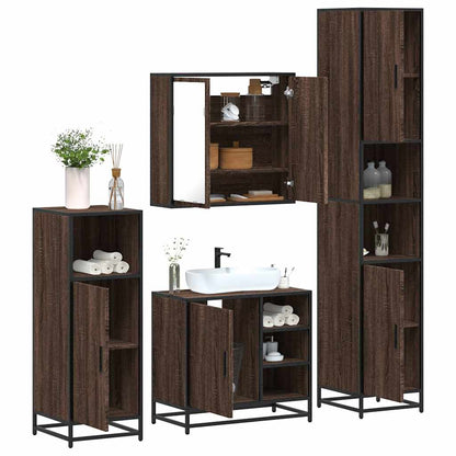 4 Piece Bathroom Furniture Set Brown Oak Engineered Wood