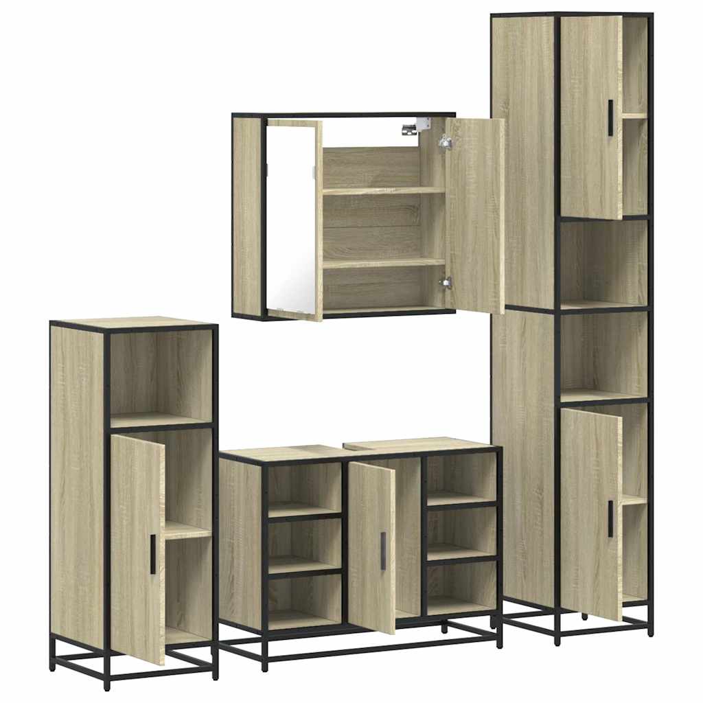 4 Piece Bathroom Furniture Set Sonoma Oak Engineered Wood