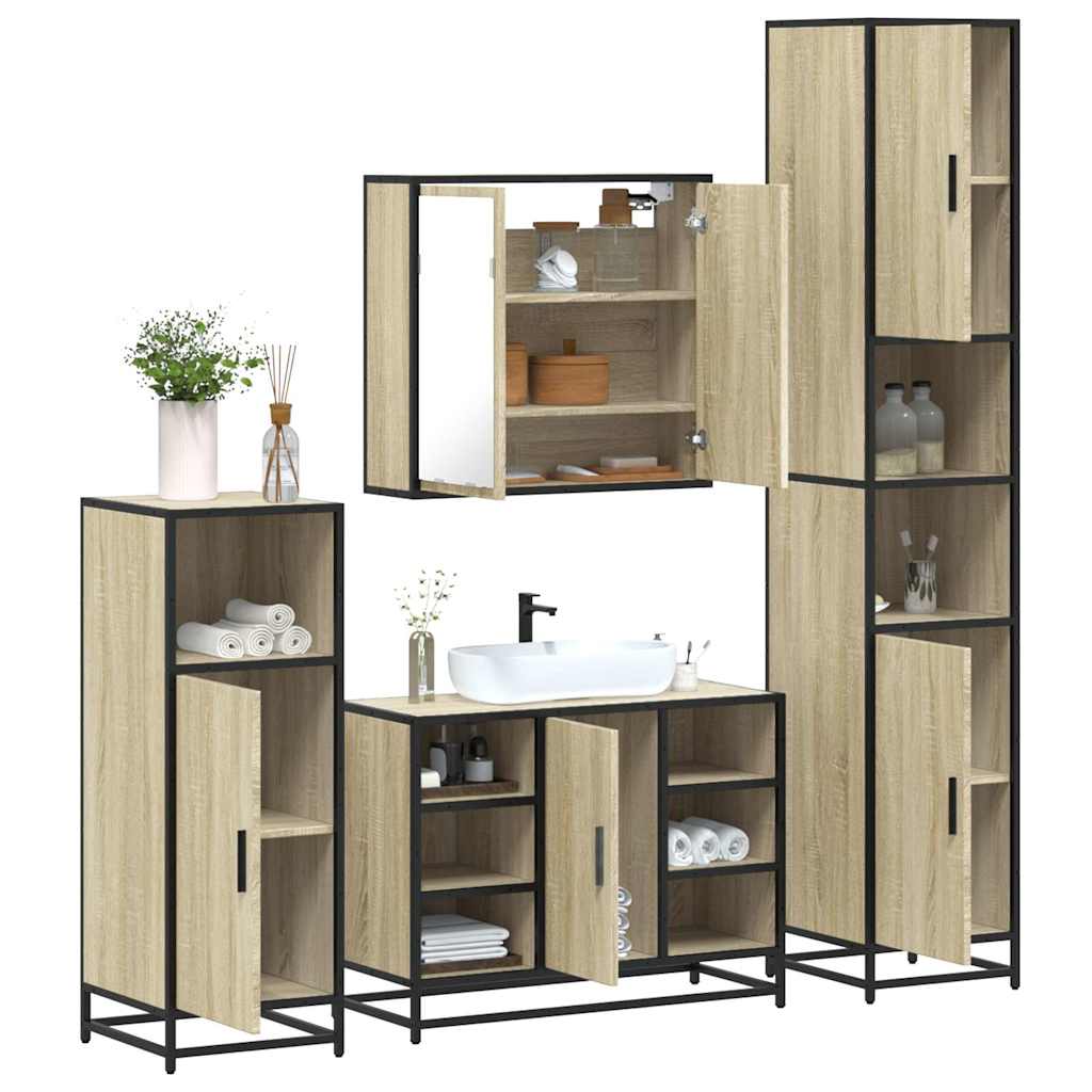 4 Piece Bathroom Furniture Set Sonoma Oak Engineered Wood