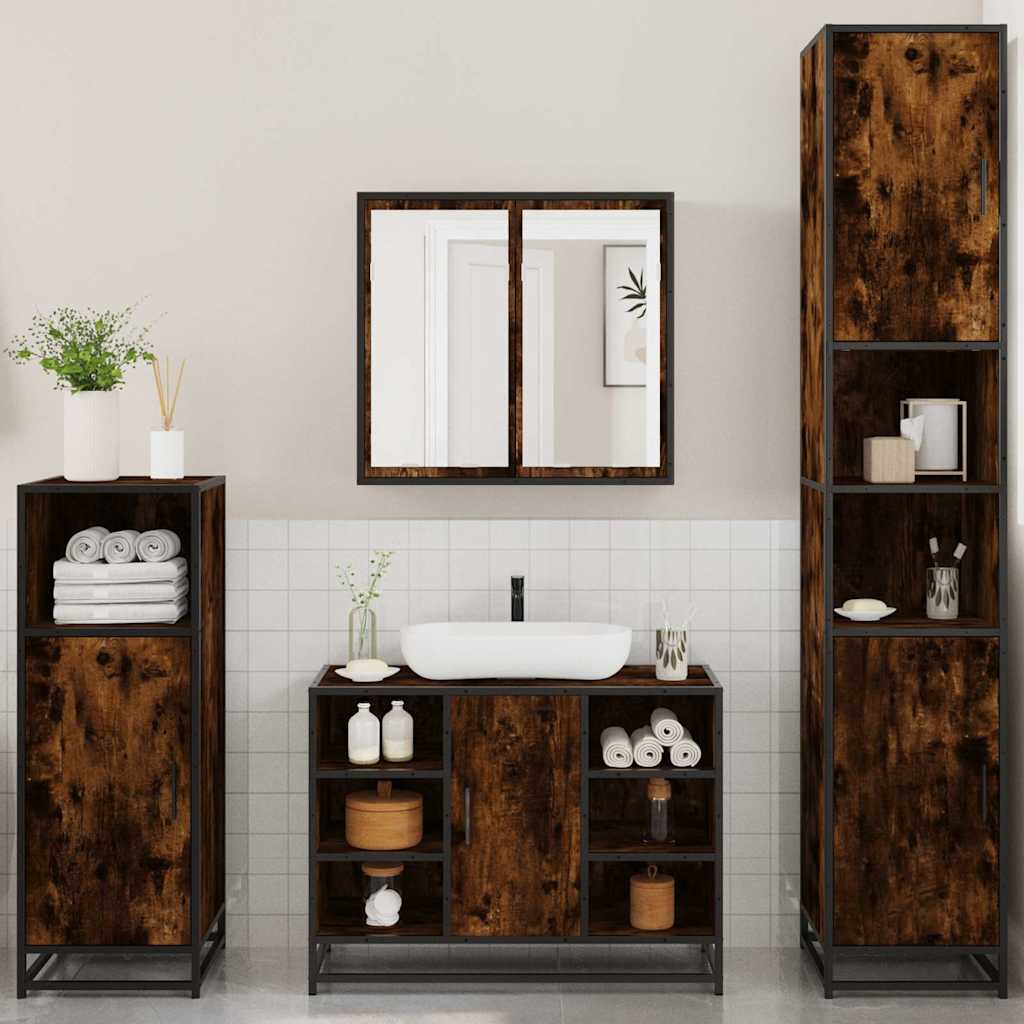 4 Piece Bathroom Furniture Set Smoked Oak Engineered Wood