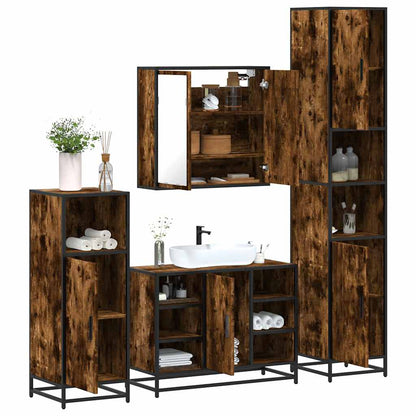 4 Piece Bathroom Furniture Set Smoked Oak Engineered Wood