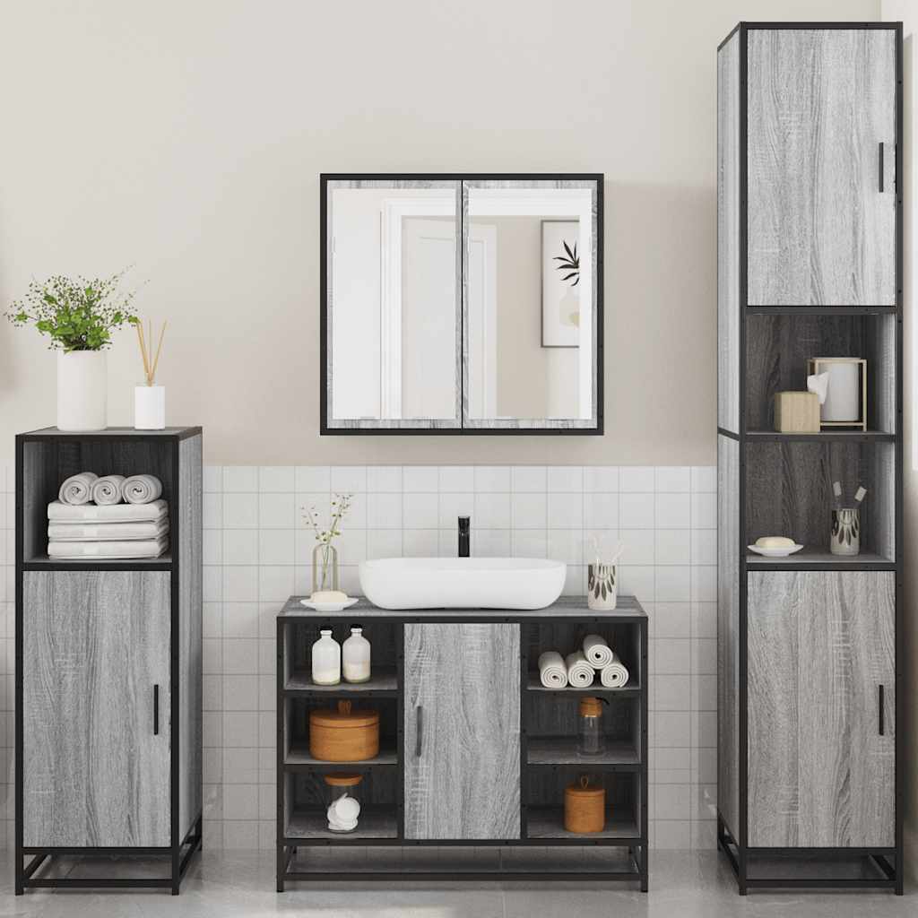 4 Piece Bathroom Furniture Set Grey Sonoma Engineered Wood