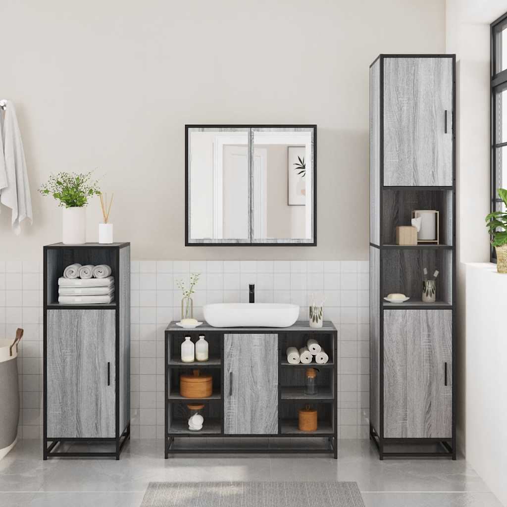 4 Piece Bathroom Furniture Set Grey Sonoma Engineered Wood