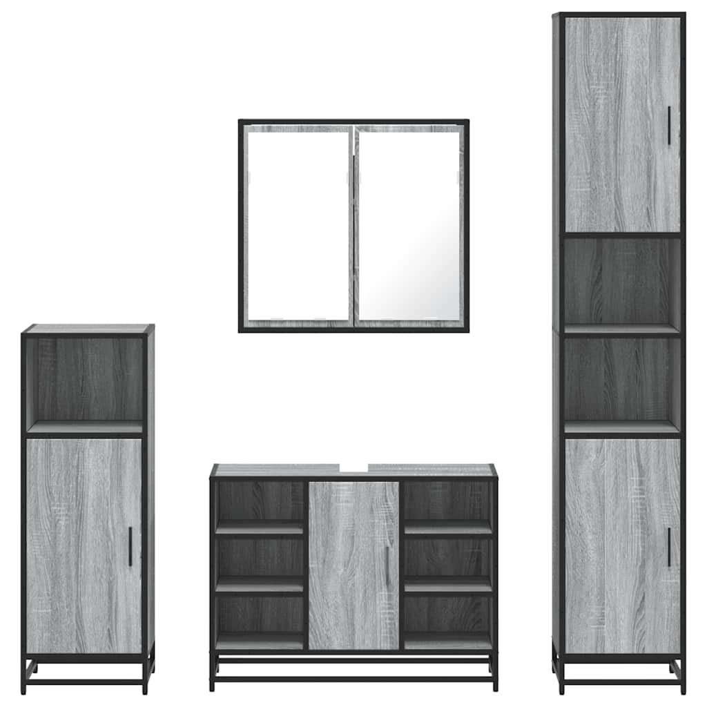 4 Piece Bathroom Furniture Set Grey Sonoma Engineered Wood