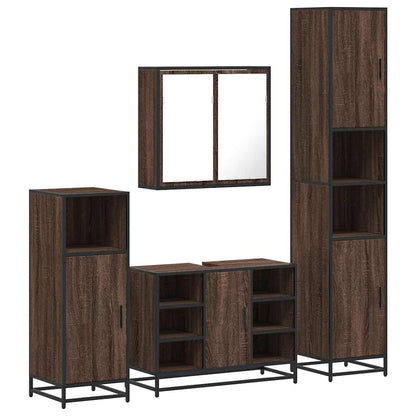 4 Piece Bathroom Furniture Set Brown Oak Engineered Wood