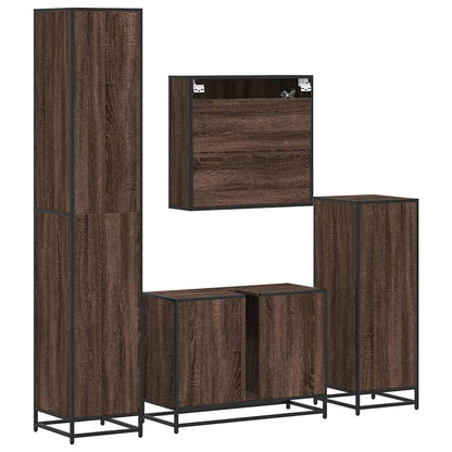 4 Piece Bathroom Furniture Set Brown Oak Engineered Wood