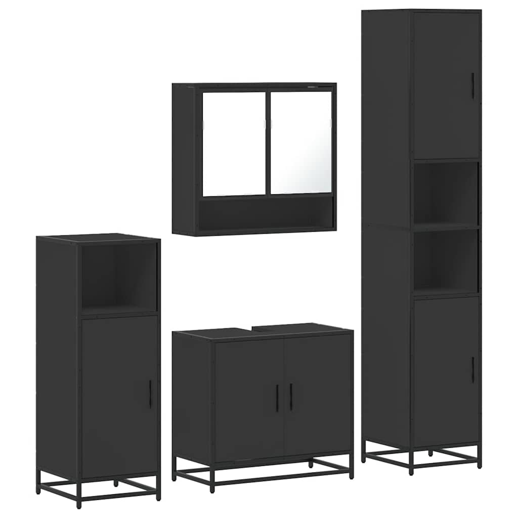 4 Piece Bathroom Furniture Set Black Engineered Wood