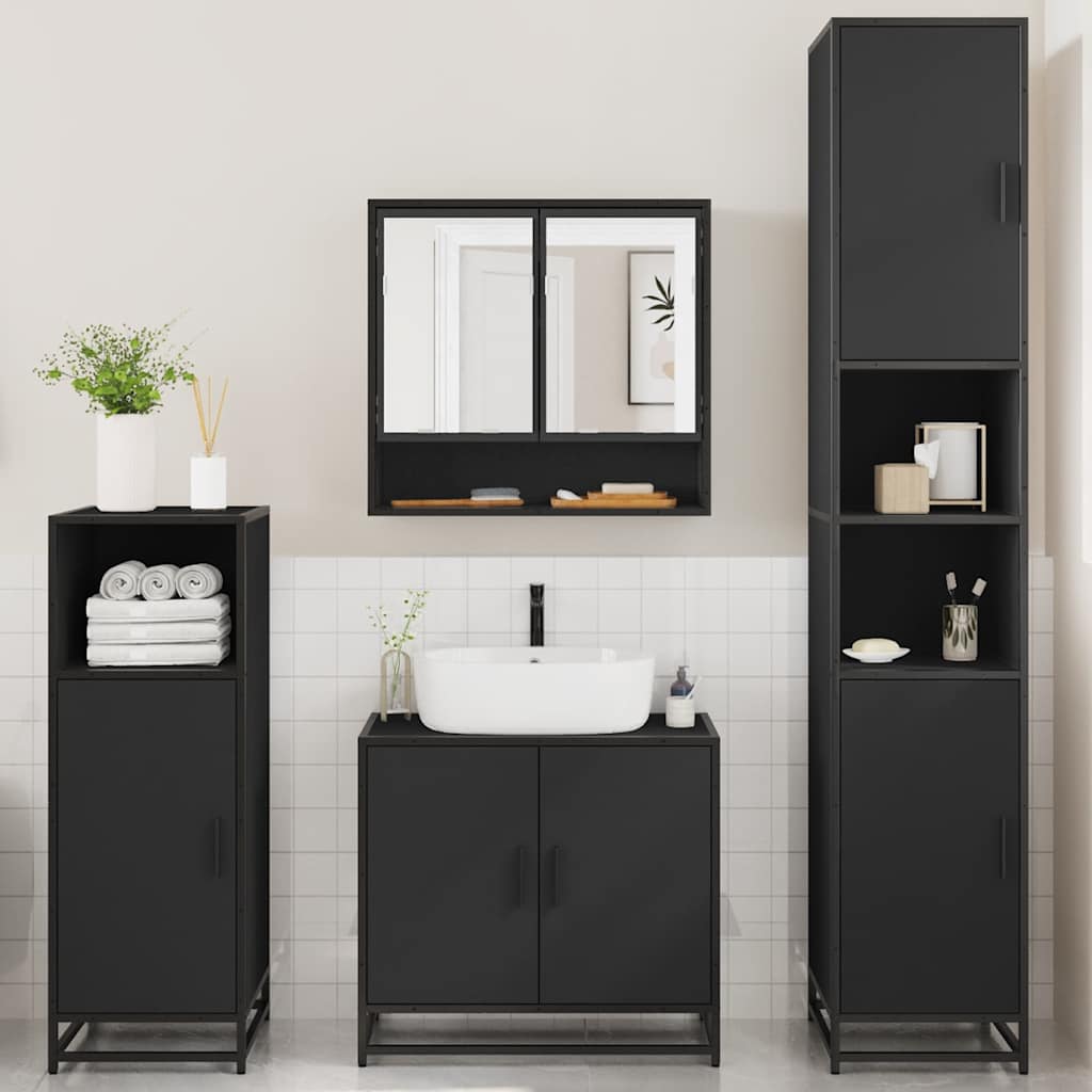 4 Piece Bathroom Furniture Set Black Engineered Wood