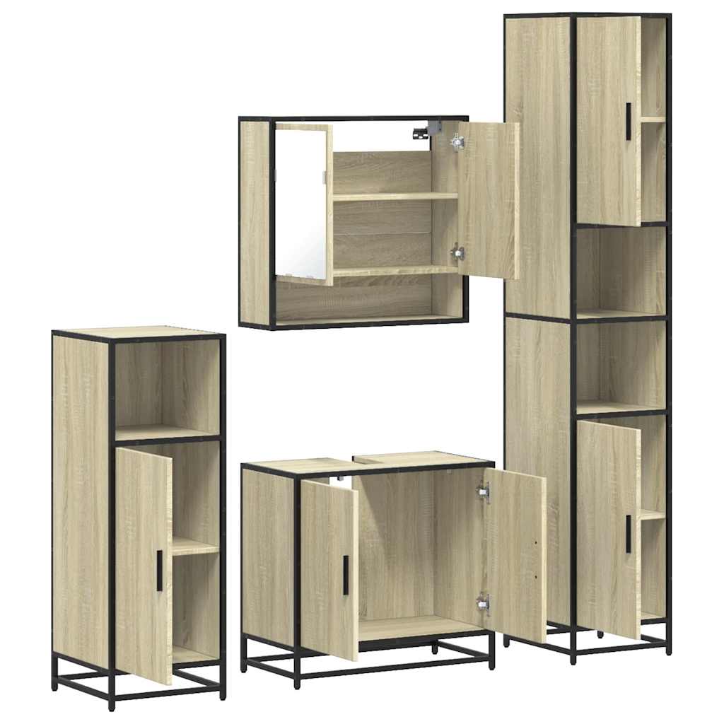 4 Piece Bathroom Furniture Set Sonoma Oak Engineered Wood