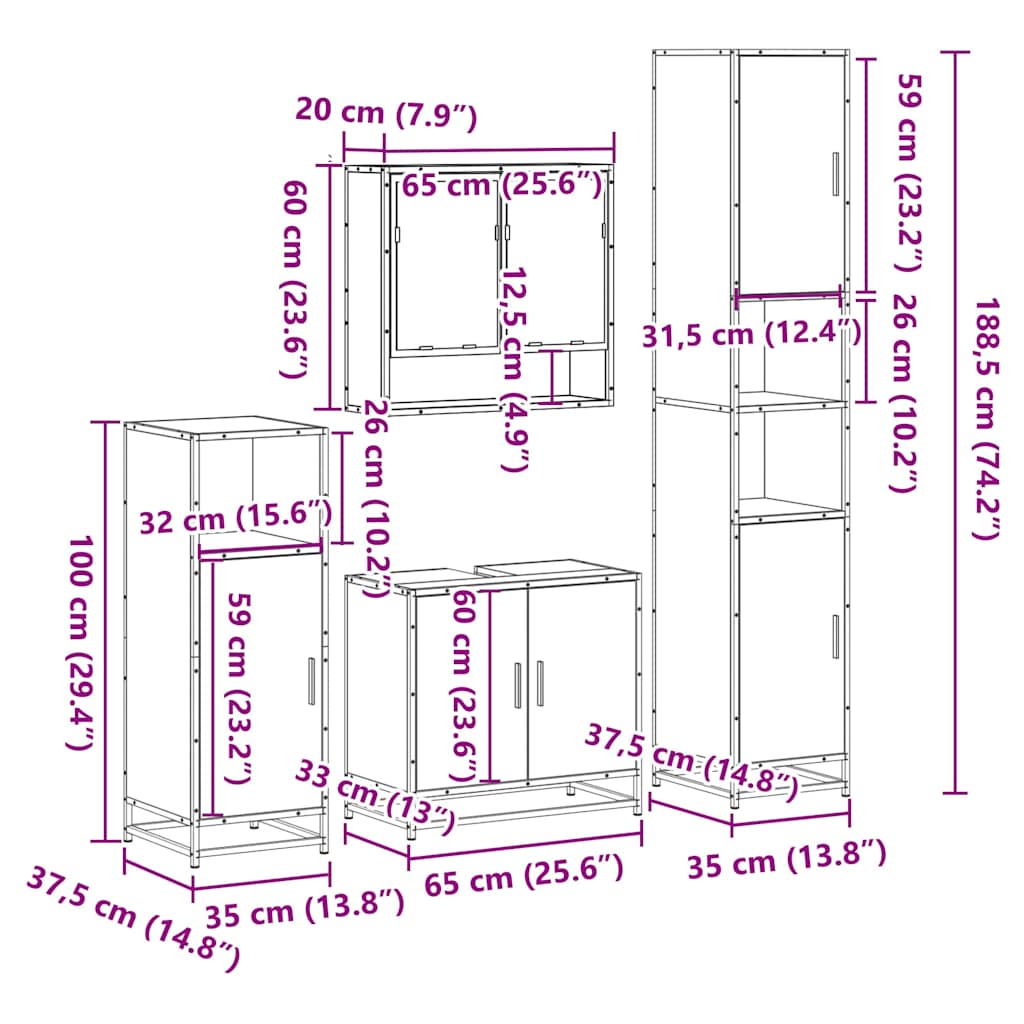 4 Piece Bathroom Furniture Set Sonoma Oak Engineered Wood