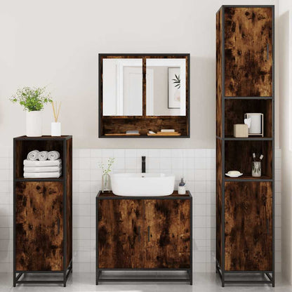 4 Piece Bathroom Furniture Set Smoked Oak Engineered Wood