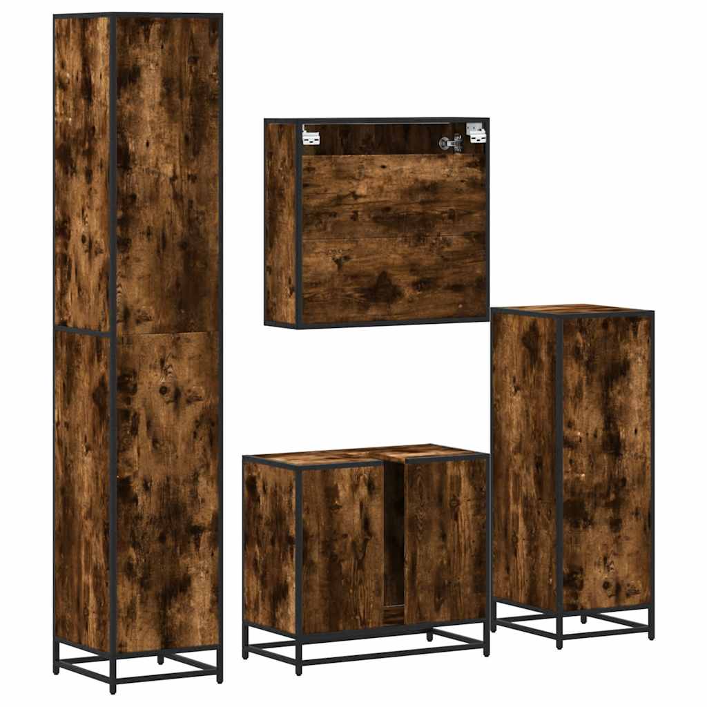 4 Piece Bathroom Furniture Set Smoked Oak Engineered Wood