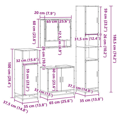 4 Piece Bathroom Furniture Set Smoked Oak Engineered Wood