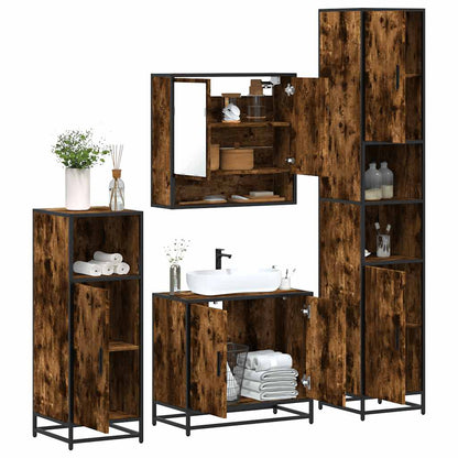 4 Piece Bathroom Furniture Set Smoked Oak Engineered Wood