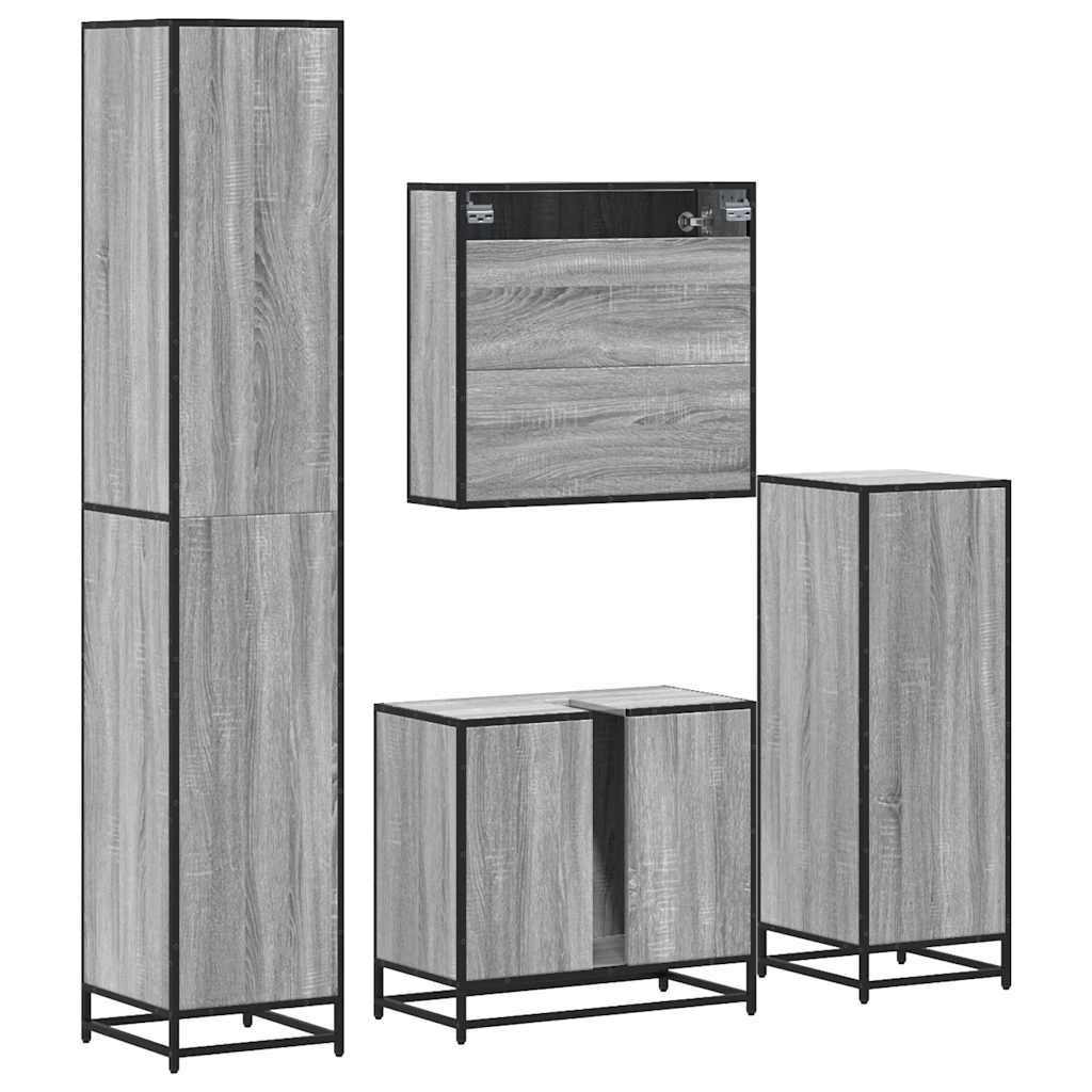 4 Piece Bathroom Furniture Set Grey Sonoma Engineered Wood