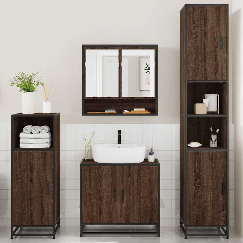 4 Piece Bathroom Furniture Set Brown Oak Engineered Wood