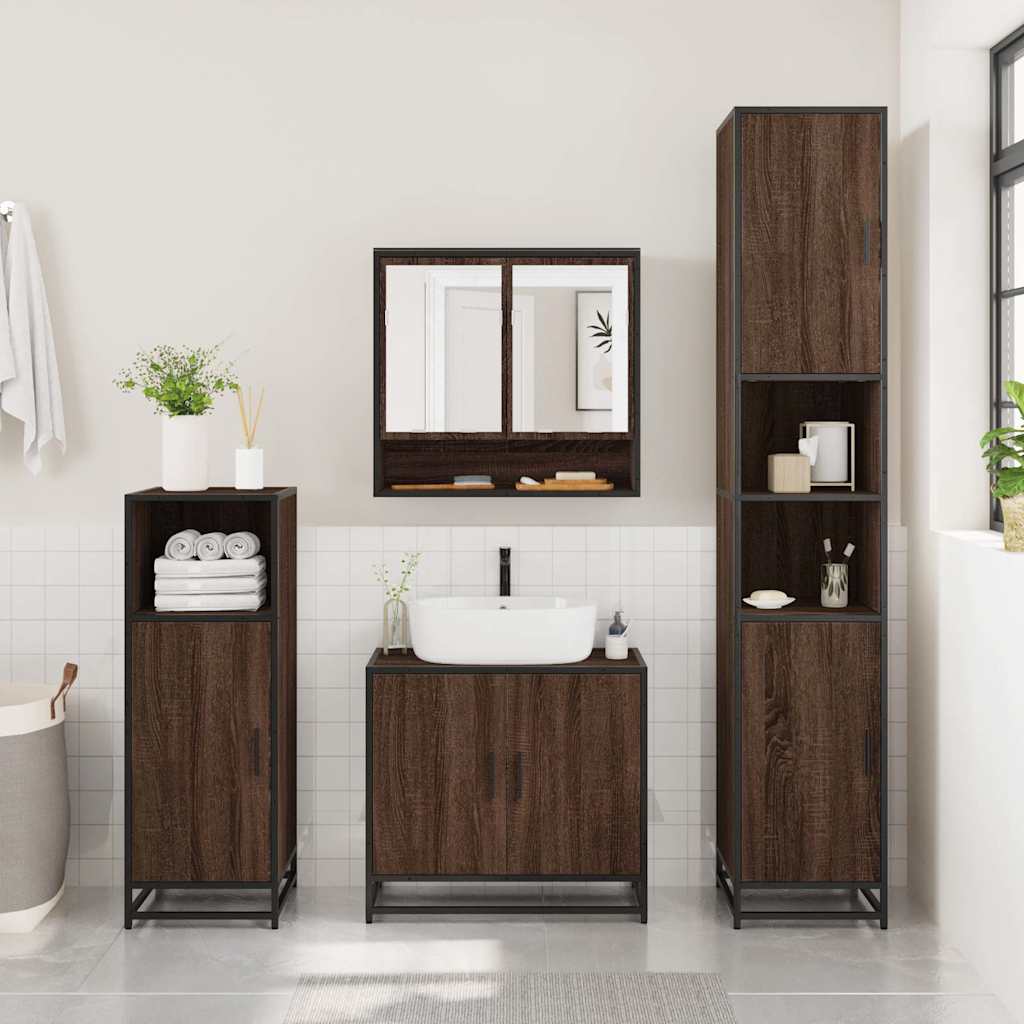 4 Piece Bathroom Furniture Set Brown Oak Engineered Wood