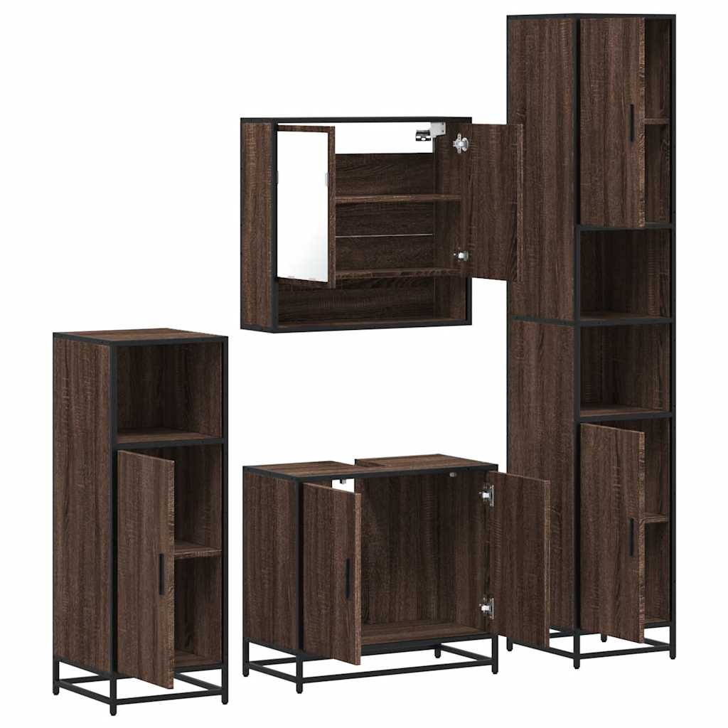 4 Piece Bathroom Furniture Set Brown Oak Engineered Wood