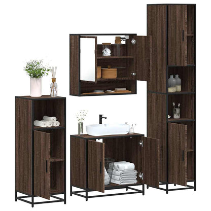 4 Piece Bathroom Furniture Set Brown Oak Engineered Wood