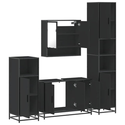 4 Piece Bathroom Furniture Set Black Engineered Wood