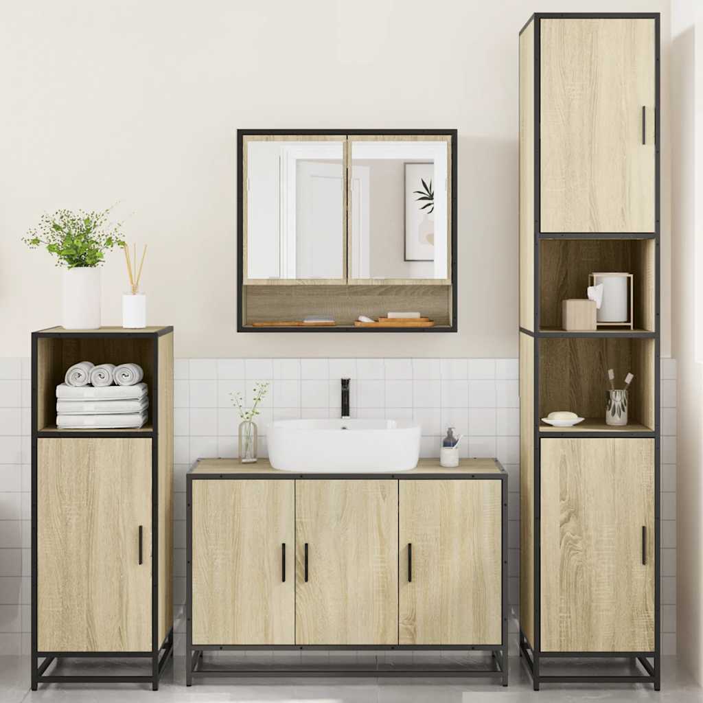 4 Piece Bathroom Furniture Set Sonoma Oak Engineered Wood