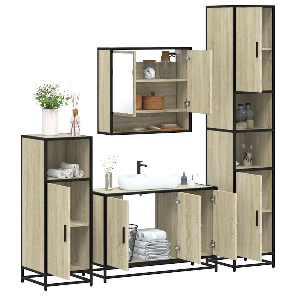 4 Piece Bathroom Furniture Set Sonoma Oak Engineered Wood