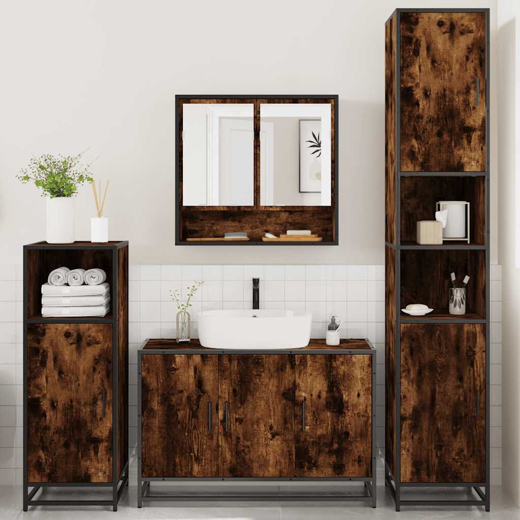 4 Piece Bathroom Furniture Set Smoked Oak Engineered Wood