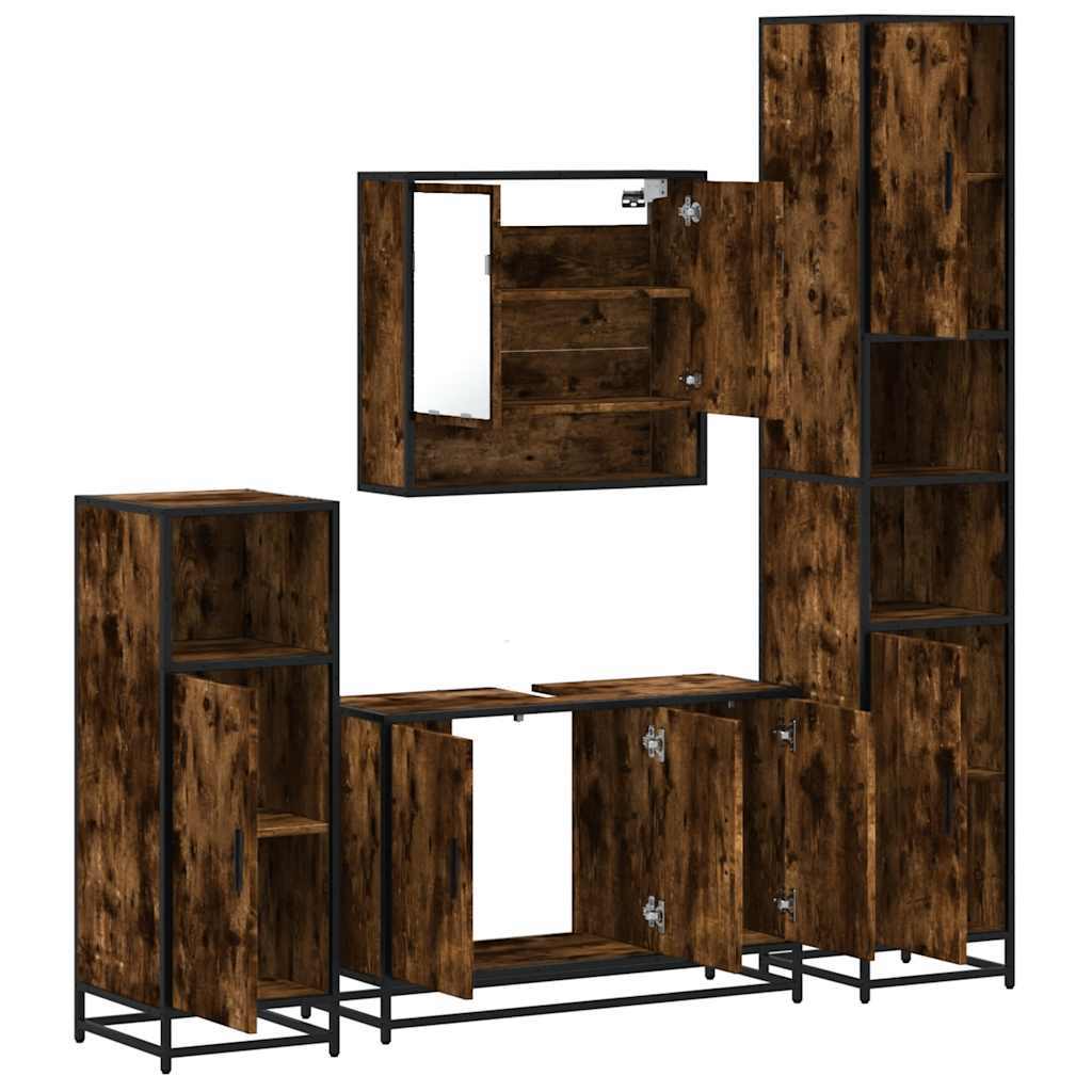 4 Piece Bathroom Furniture Set Smoked Oak Engineered Wood