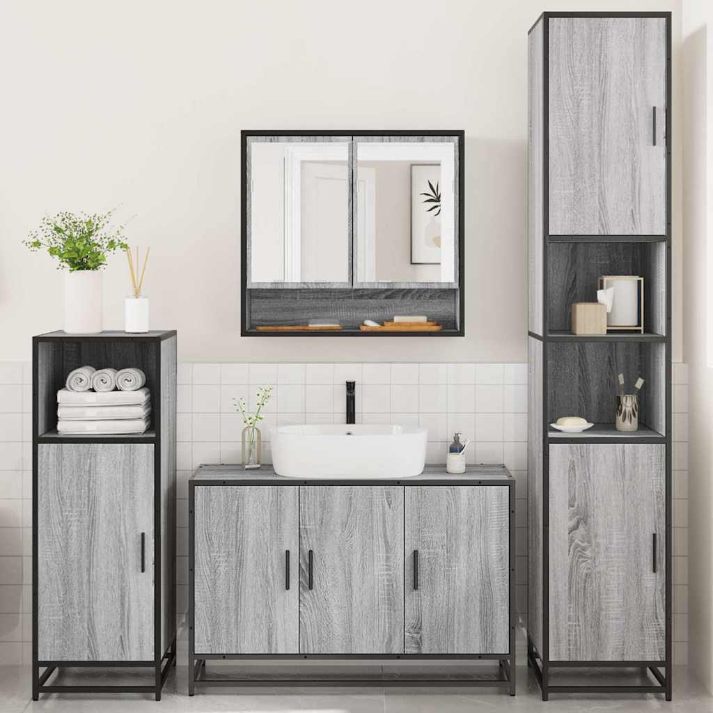 4 Piece Bathroom Furniture Set Grey Sonoma Engineered Wood