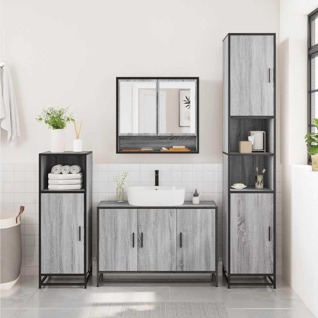 4 Piece Bathroom Furniture Set Grey Sonoma Engineered Wood