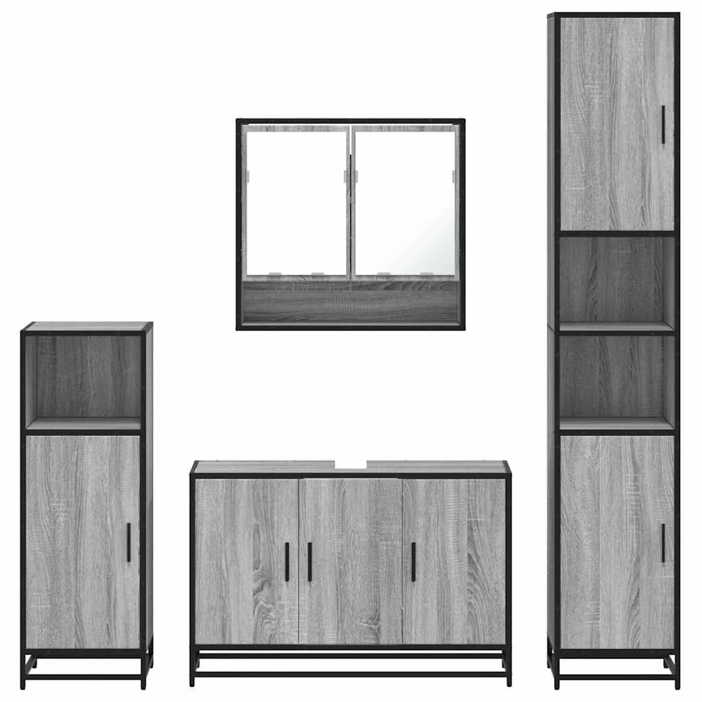 4 Piece Bathroom Furniture Set Grey Sonoma Engineered Wood