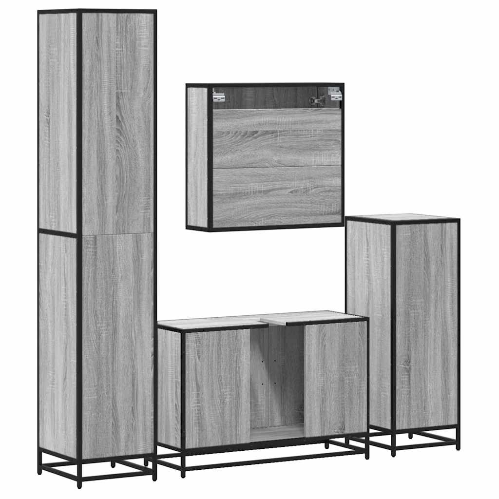 4 Piece Bathroom Furniture Set Grey Sonoma Engineered Wood