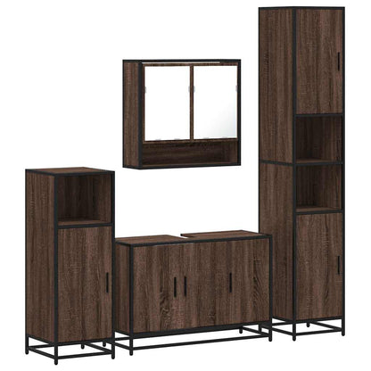 4 Piece Bathroom Furniture Set Brown Oak Engineered Wood